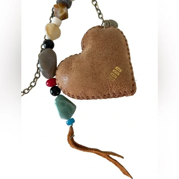 HOBO Heart Swells Charm Bronze Tone Chain Leather Heart Bag Charm Keychain Clip - Picture 2 of 4